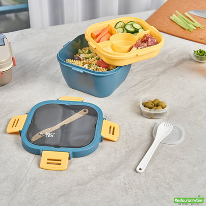 Wholesale Restaurantware 58 Oz Blue and Yellow Lunch Box- Bpa-Free, Microwave-Safe- Bulk