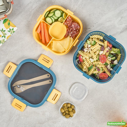 Wholesale Restaurantware 58 Oz Blue and Yellow Lunch Box- Bpa-Free, Microwave-Safe- Bulk