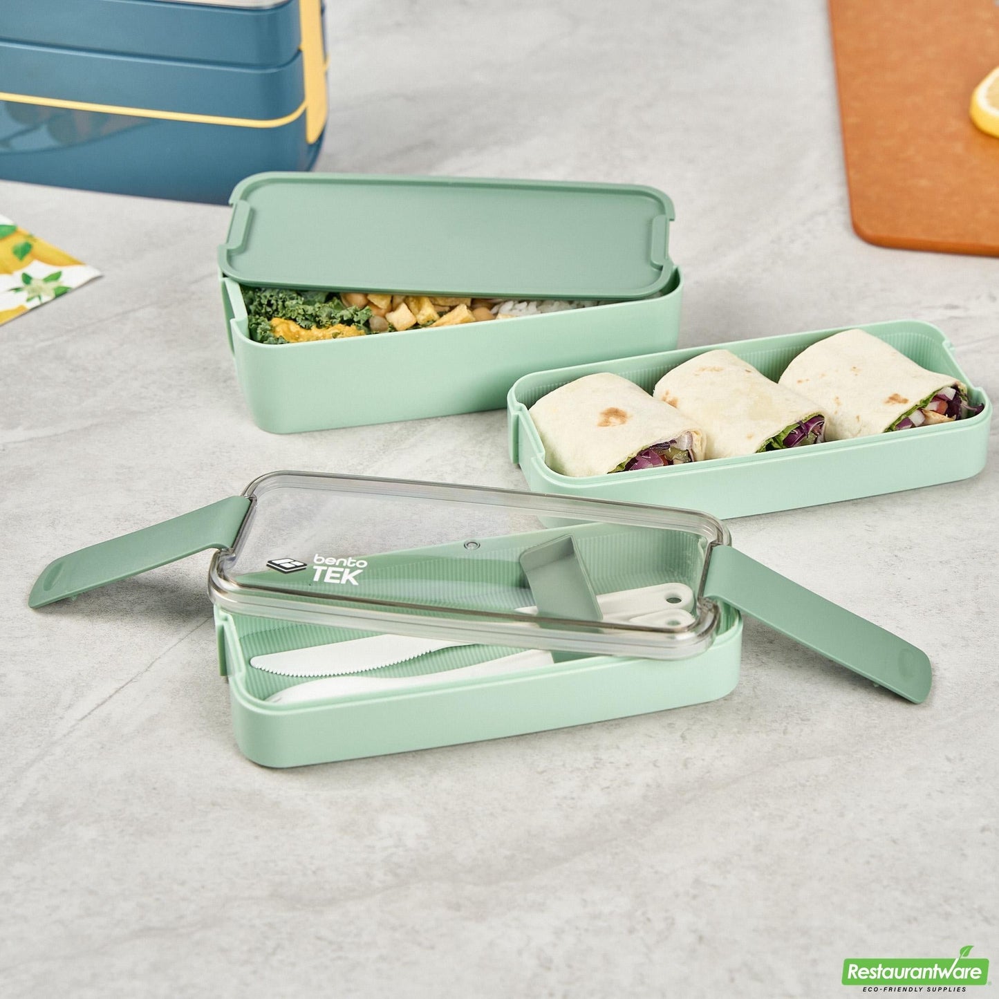 Wholesale Restaurantware 30 Oz Green 3-in-1 Lunch Box- Bpa-Free, Microwave-Safe- Bulk