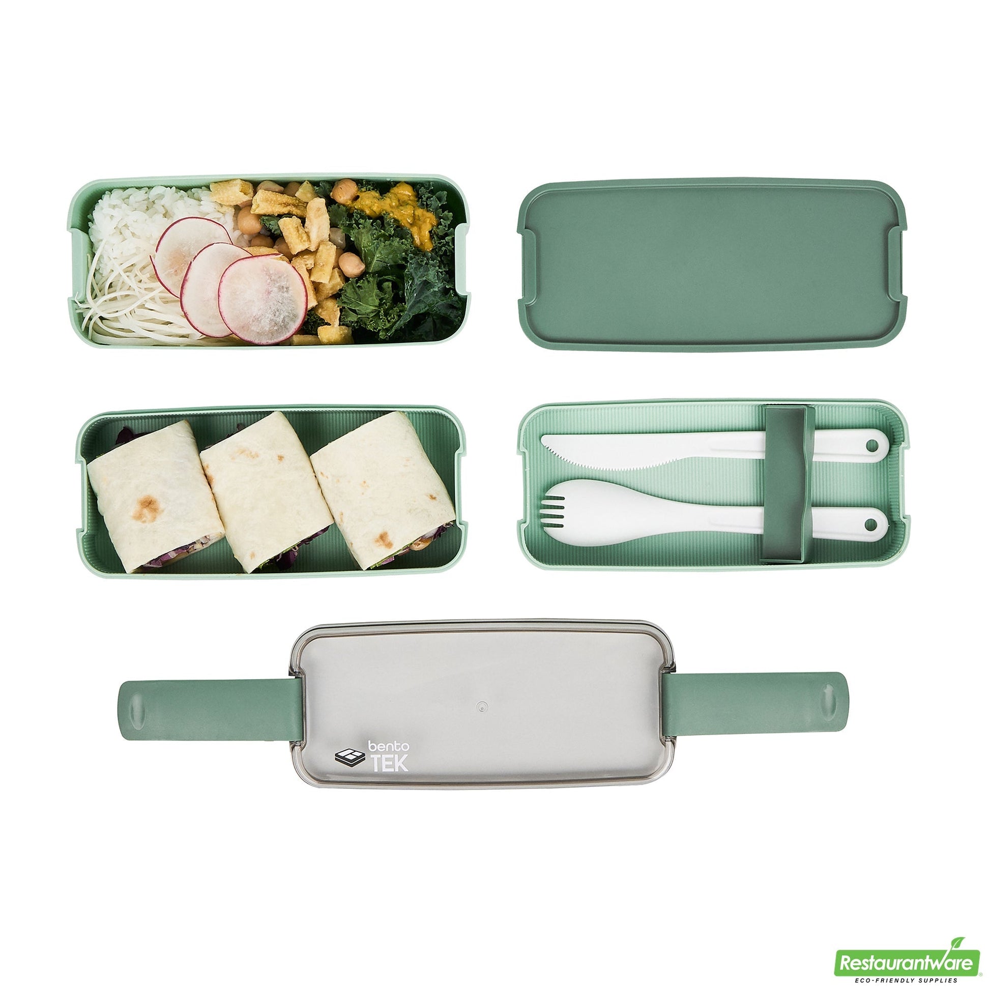 Wholesale Restaurantware 30 Oz Green 3-in-1 Lunch Box- Bpa-Free, Microwave-Safe- Bulk