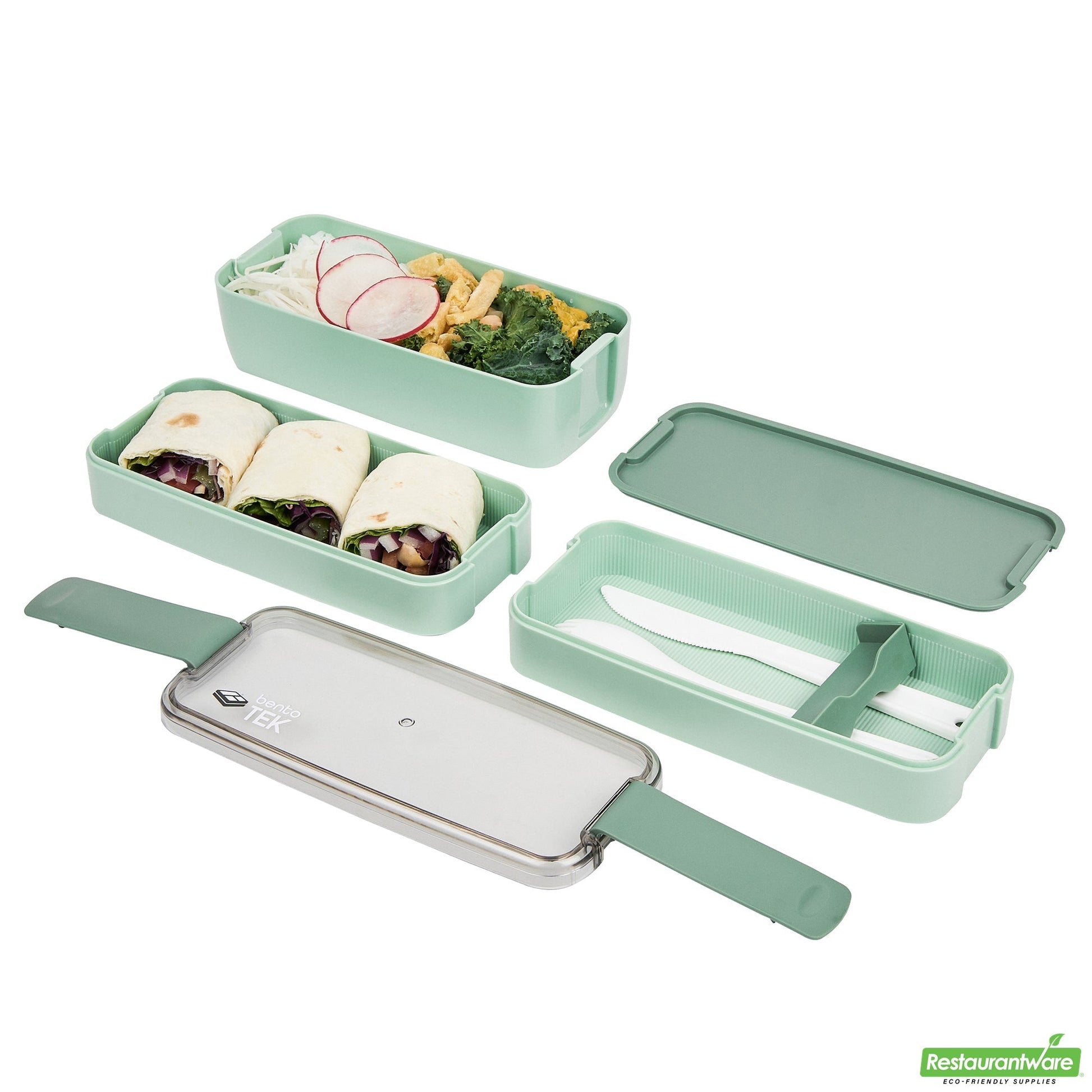 Wholesale Restaurantware 30 Oz Green 3-in-1 Lunch Box- Bpa-Free, Microwave-Safe- Bulk