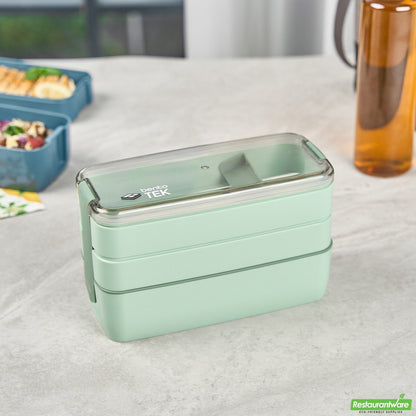 Wholesale Restaurantware 30 Oz Green 3-in-1 Lunch Box- Bpa-Free, Microwave-Safe- Bulk