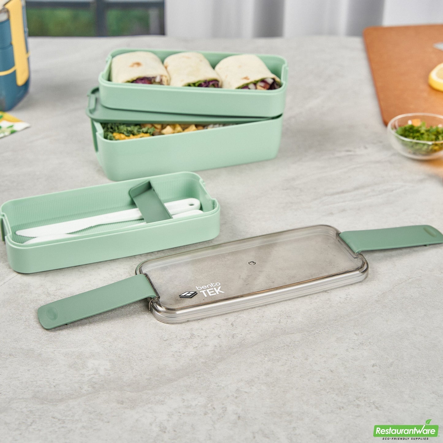 Wholesale Restaurantware 30 Oz Green 3-in-1 Lunch Box- Bpa-Free, Microwave-Safe- Bulk