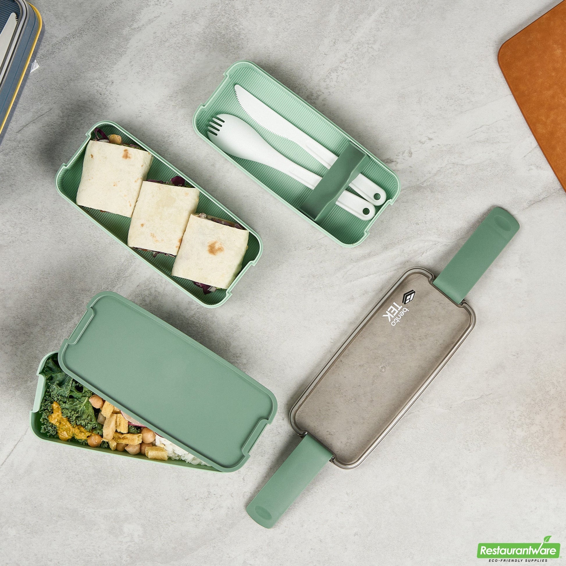 Wholesale Restaurantware 30 Oz Green 3-in-1 Lunch Box- Bpa-Free, Microwave-Safe- Bulk