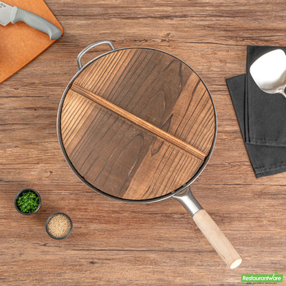 Wholesale Restaurantware 14" Handmade Lightweight Wood Wok Lid - 14.2" X 14.2" X 2.2"- Bulk