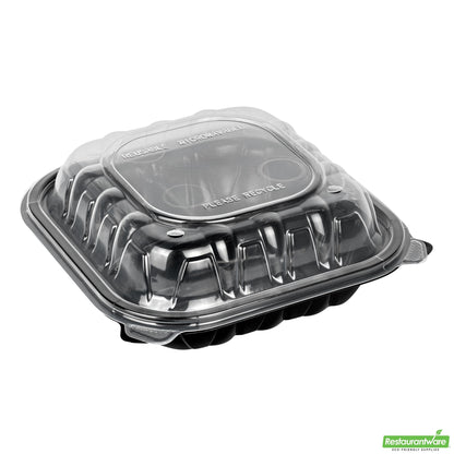 Wholesale Restaurantware 34 Oz Black Plastic Clamshell Container - 3 Compartments- Bulk