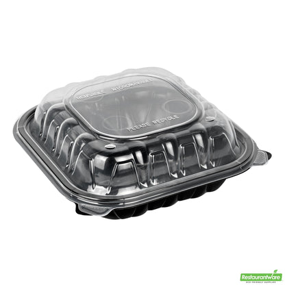 Wholesale Restaurantware 34 Oz Black Plastic Clamshell Container - 3 Compartments- Bulk