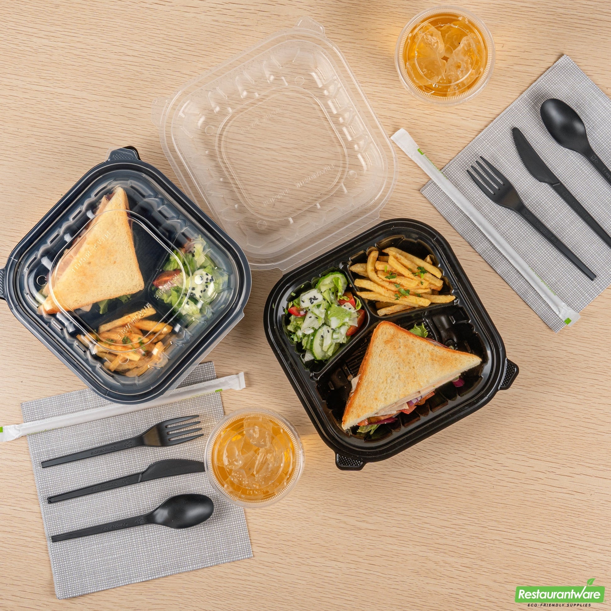 Wholesale Restaurantware 34 Oz Black Plastic Clamshell Container - 3 Compartments- Bulk