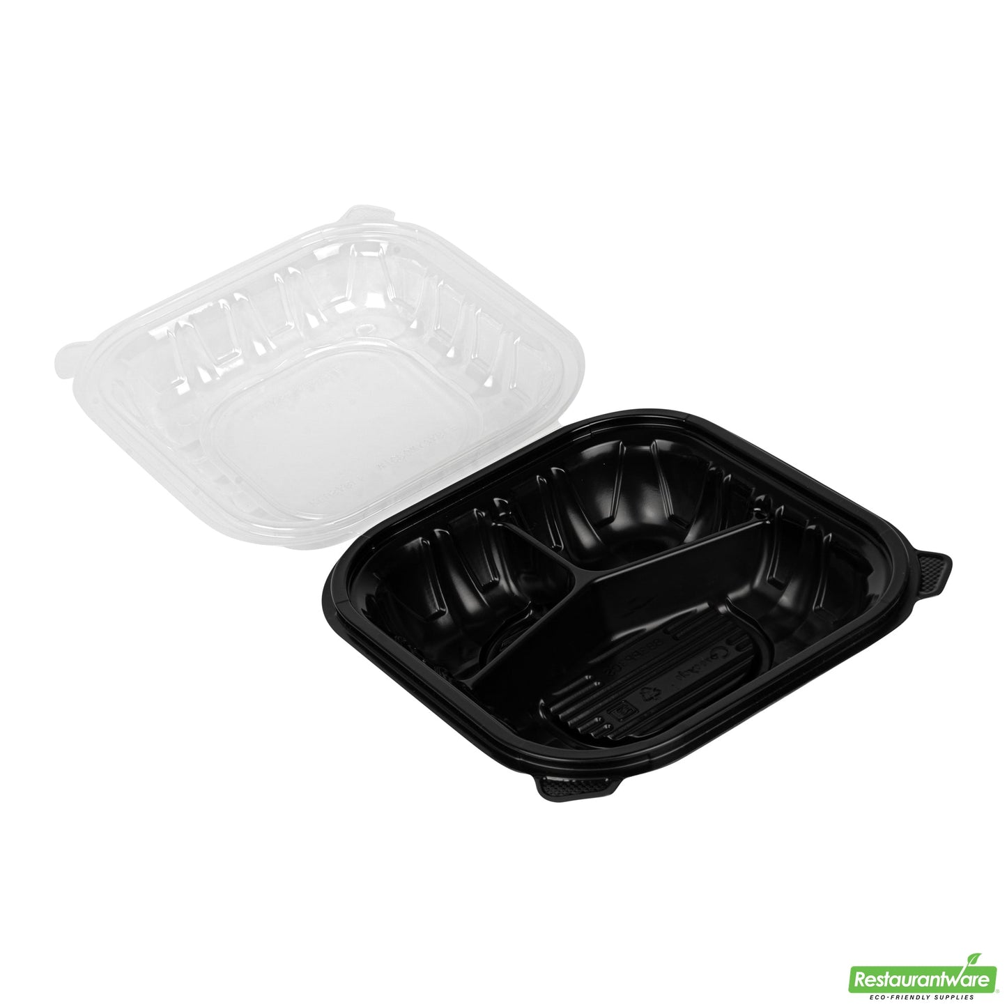 Wholesale Restaurantware 34 Oz Black Plastic Clamshell Container - 3 Compartments- Bulk