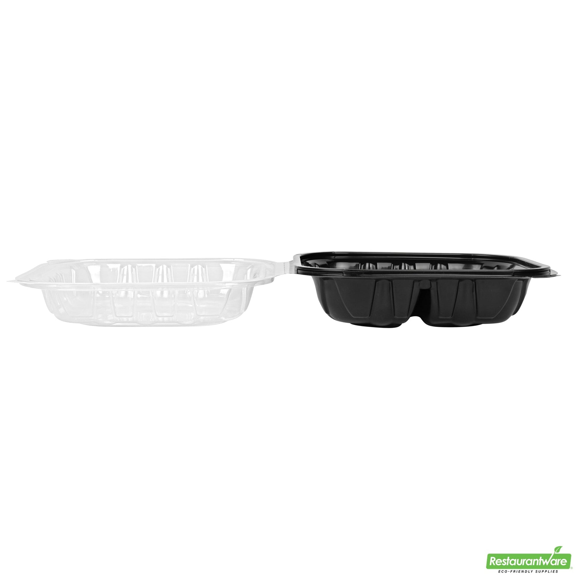 Wholesale Restaurantware 34 Oz Black Plastic Clamshell Container - 3 Compartments- Bulk