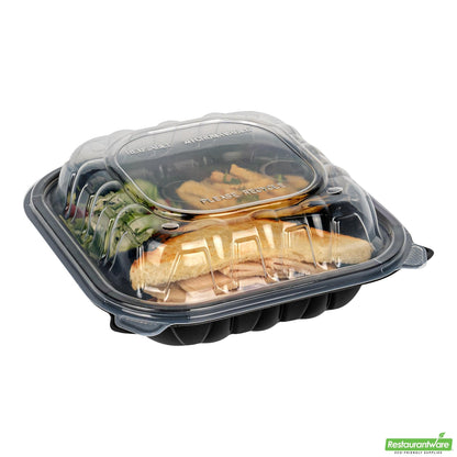 Wholesale Restaurantware 34 Oz Black Plastic Clamshell Container - 3 Compartments- Bulk