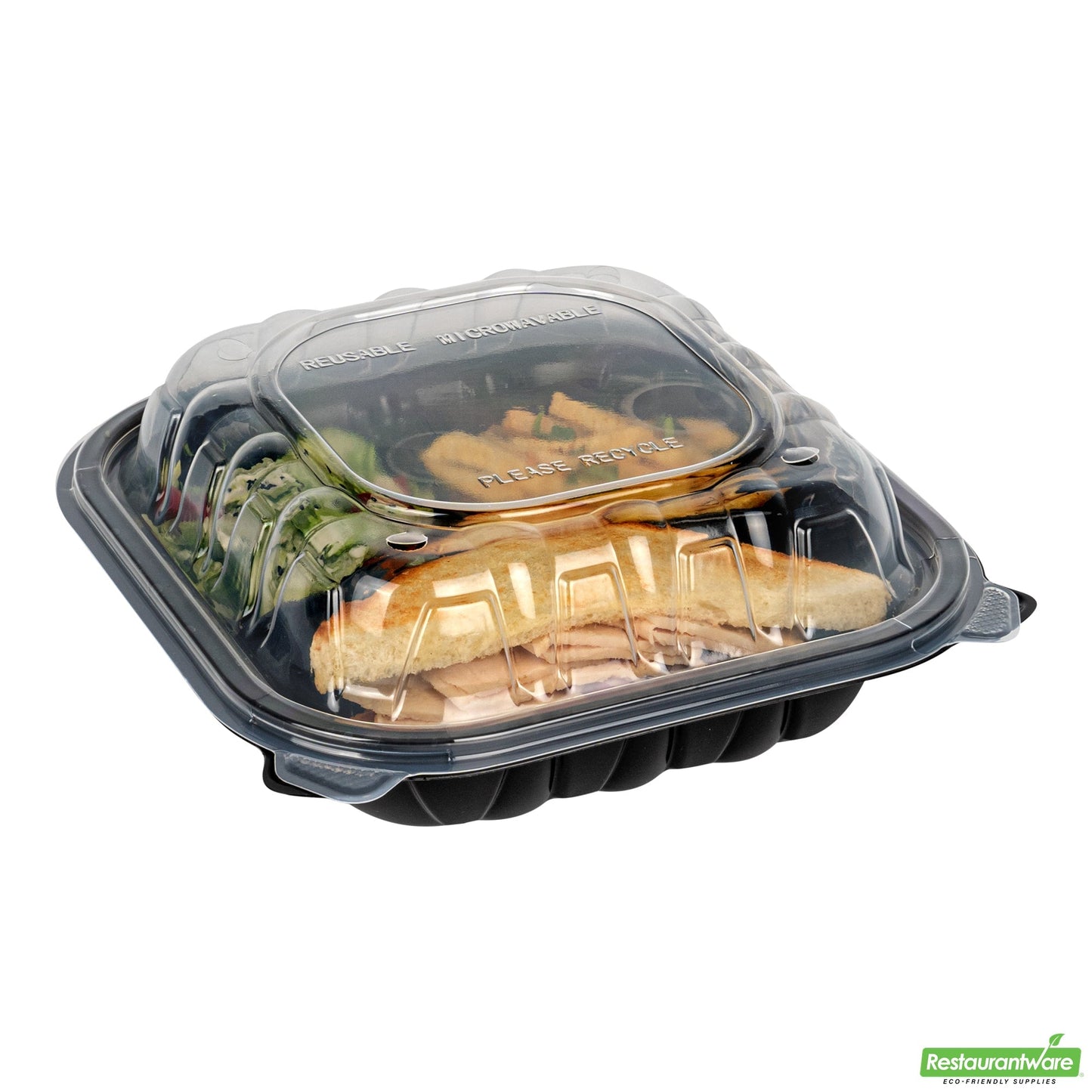 Wholesale Restaurantware 34 Oz Black Plastic Clamshell Container - 3 Compartments- Bulk