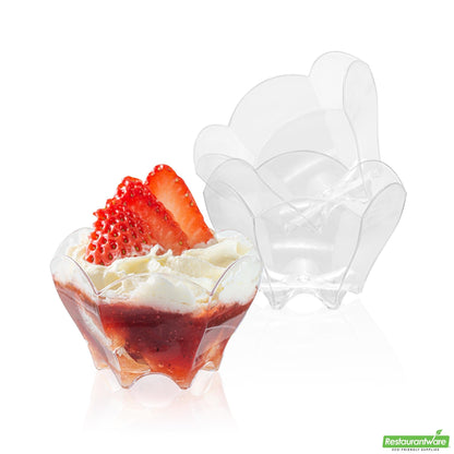 Wholesale Restaurantware 2 Oz Clear Plastic Flower Cup - 2.8" X 2.5" X 1.7"- Bulk