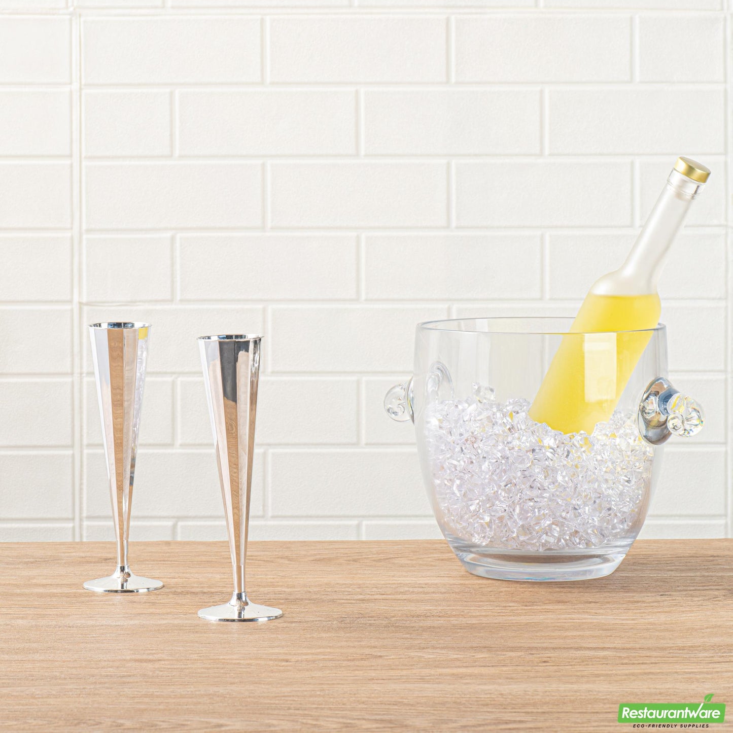 Wholesale Restaurantware 5 Oz Mirrored Plastic Champagne Flute - Vertical Cut- Bulk