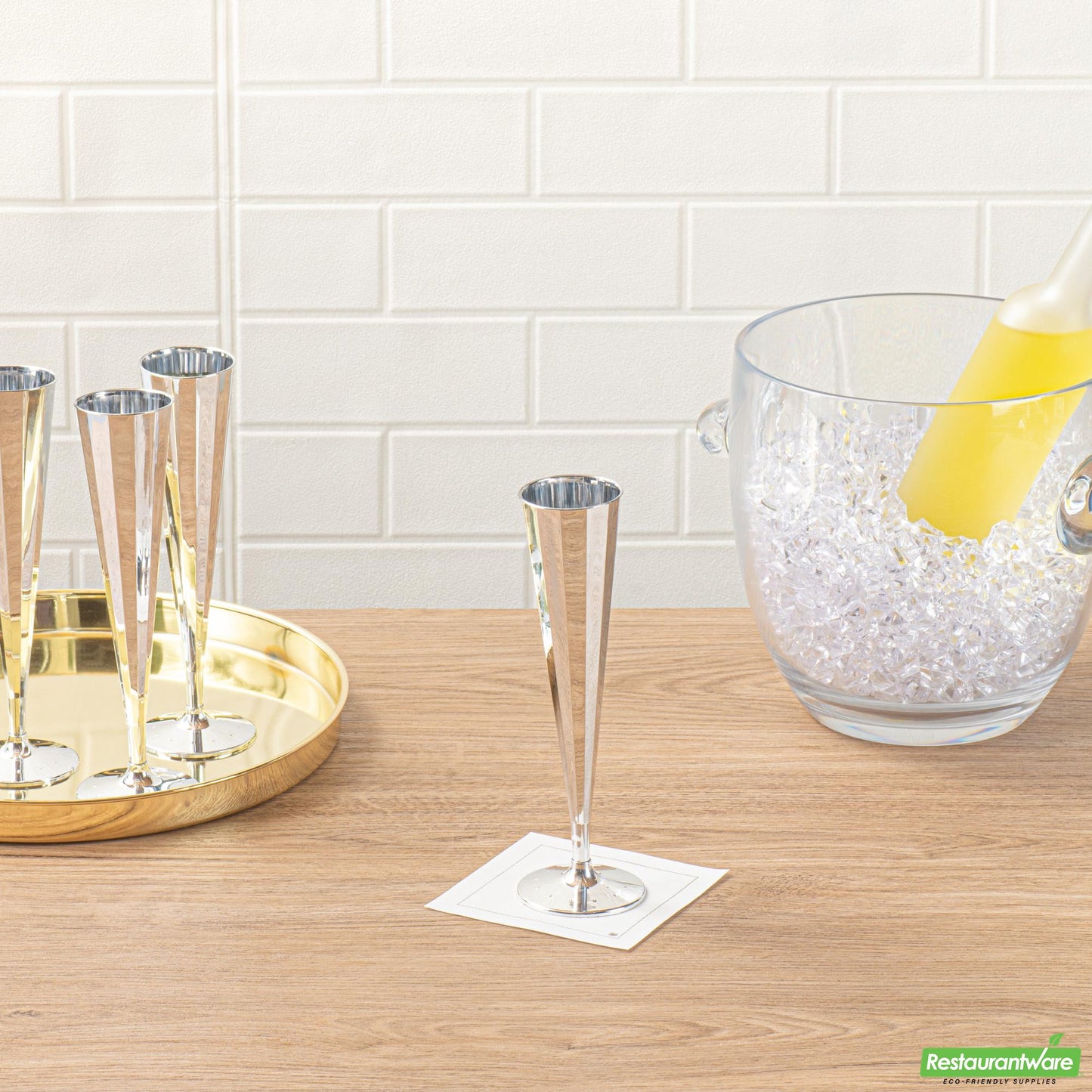 Wholesale Restaurantware 5 Oz Mirrored Plastic Champagne Flute - Vertical Cut- Bulk