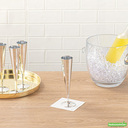 Wholesale Restaurantware 5 Oz Mirrored Plastic Champagne Flute - Vertical Cut- Bulk