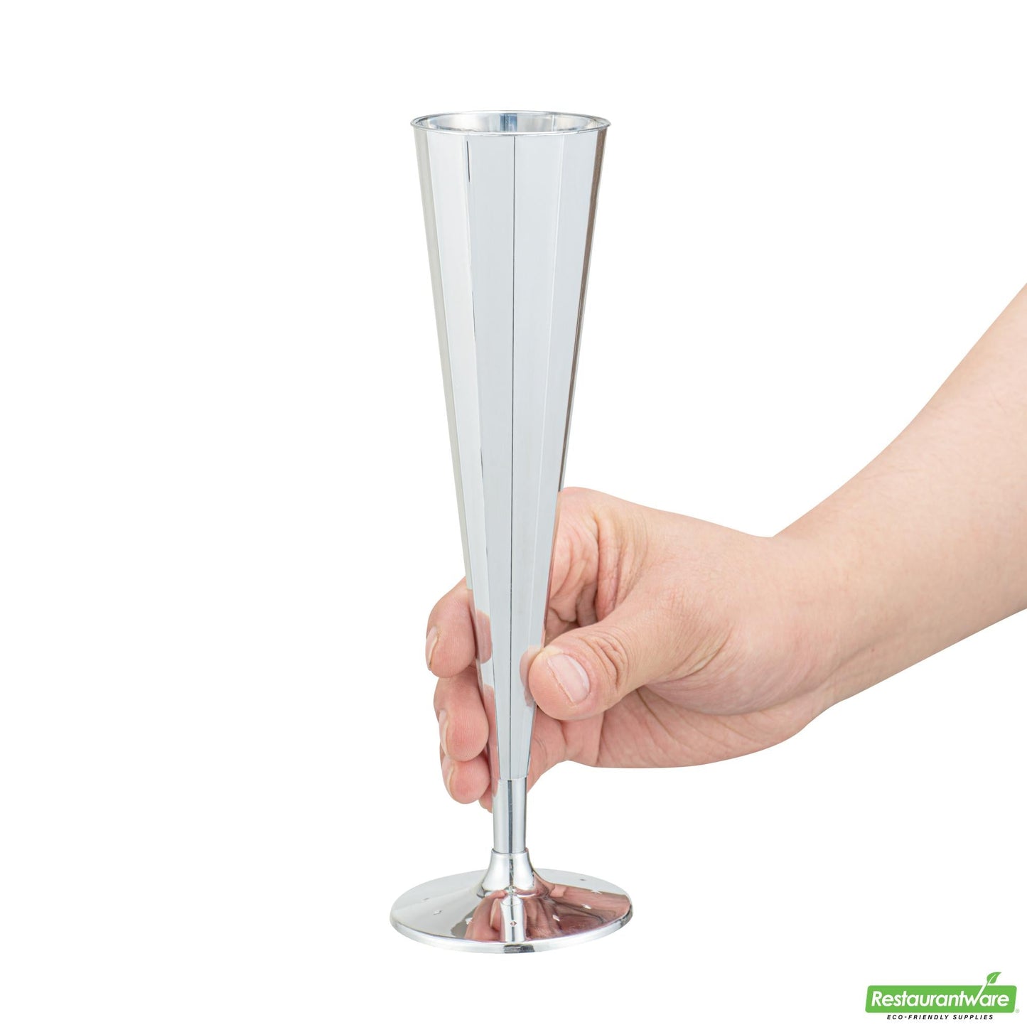Wholesale Restaurantware 5 Oz Mirrored Plastic Champagne Flute - Vertical Cut- Bulk
