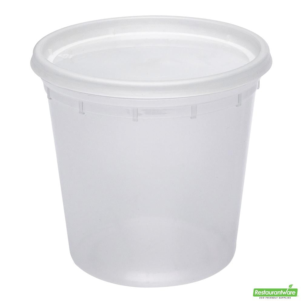 Wholesale Restaurantware Asporto 24 Oz Round Clear Plastic Soup Container - with Lid, Microwavable - 4 1/2" X 4 1/2" X 4 1/4"- Bulk