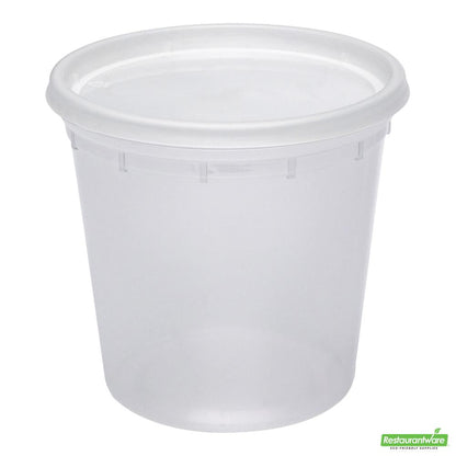 Wholesale Restaurantware Asporto 24 Oz Round Clear Plastic Soup Container - with Lid, Microwavable - 4 1/2" X 4 1/2" X 4 1/4"- Bulk
