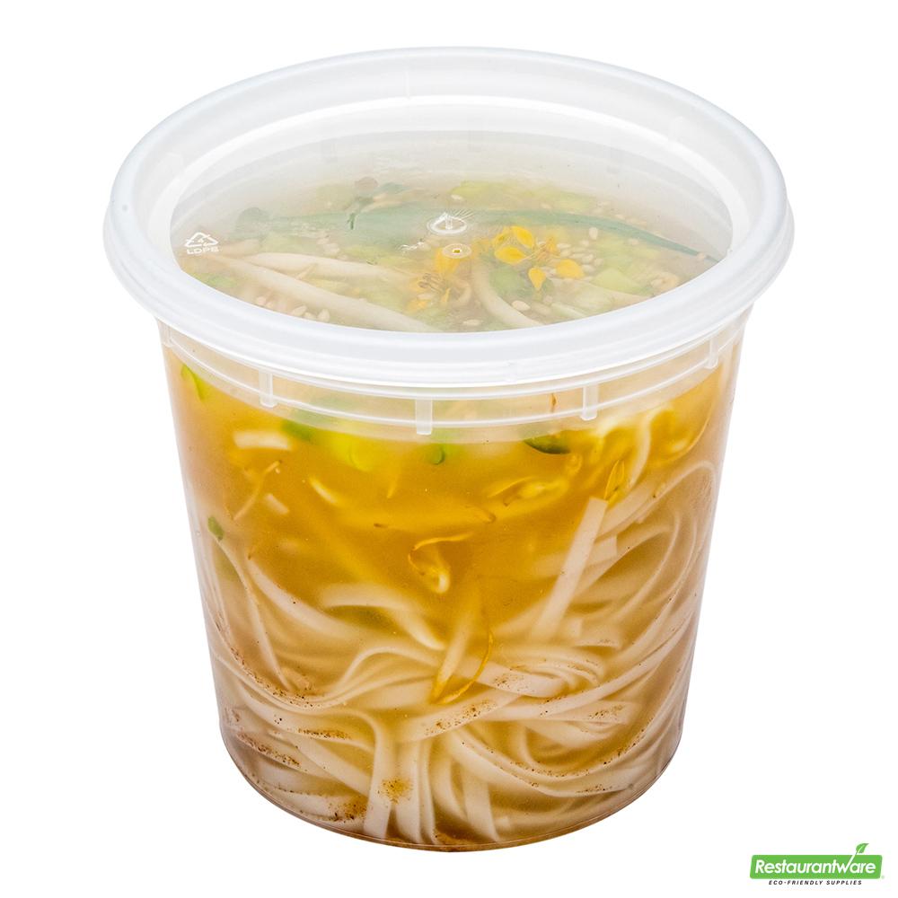 Wholesale Restaurantware Asporto 24 Oz Round Clear Plastic Soup Container - with Lid, Microwavable - 4 1/2" X 4 1/2" X 4 1/4"- Bulk