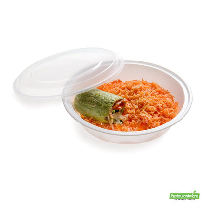 Wholesale Restaurantware 48 Oz Round White Plastic To Go Box - with Clear Lid, Microwavable- Bulk