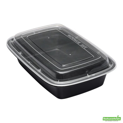 Wholesale Restaurantware Asporto 24 Oz Rectangle Black Plastic to Go Box - with Clear Lid, Microwavable - 8" X 5 1/4" X 1 3/4"- Bulk