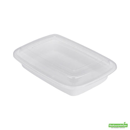 Wholesale Restaurantware Asporto 16 Oz Rectangle White Plastic to Go Box - with Clear Lid, Microwavable - 7 3/4" X 5 1/2" X 1 1/2"- Bulk