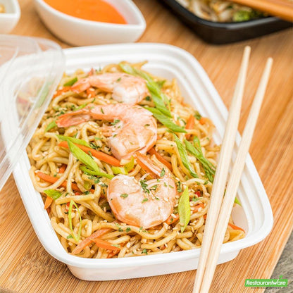Wholesale Restaurantware Asporto 16 Oz Rectangle White Plastic to Go Box - with Clear Lid, Microwavable - 7 3/4" X 5 1/2" X 1 1/2"- Bulk