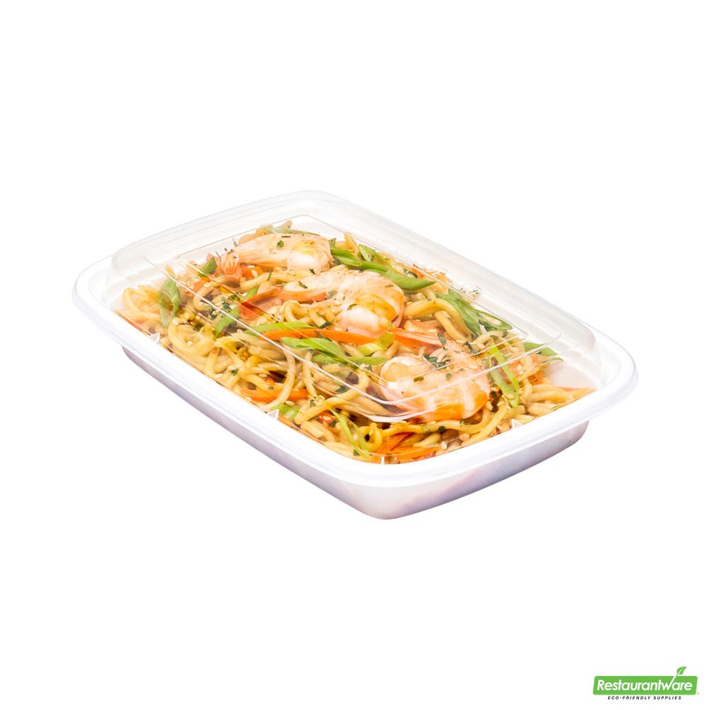 Wholesale Restaurantware Asporto 16 Oz Rectangle White Plastic to Go Box - with Clear Lid, Microwavable - 7 3/4" X 5 1/2" X 1 1/2"- Bulk