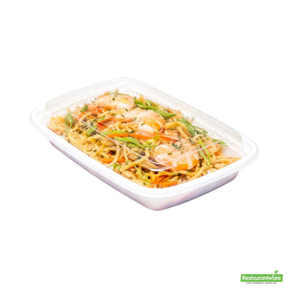 Wholesale Restaurantware Asporto 16 Oz Rectangle White Plastic to Go Box - with Clear Lid, Microwavable - 7 3/4" X 5 1/2" X 1 1/2"- Bulk