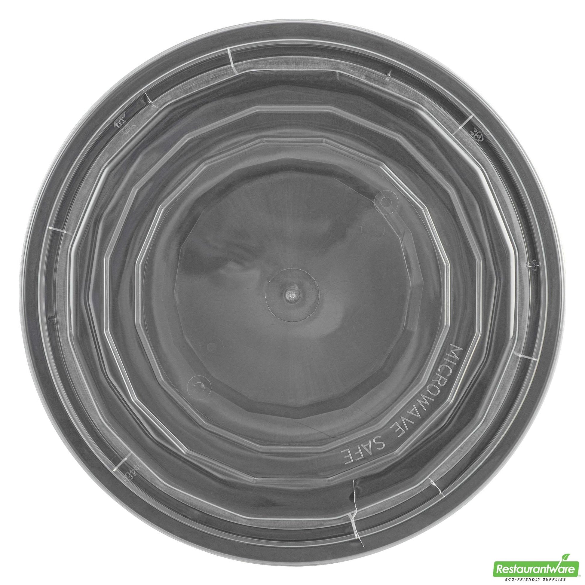 Wholesale Restaurantware 24 Oz Round Black Plastic to Go Box - with Clear Lid, Microwavable - 7.2" X 7.2" X 1.6"- Bulk