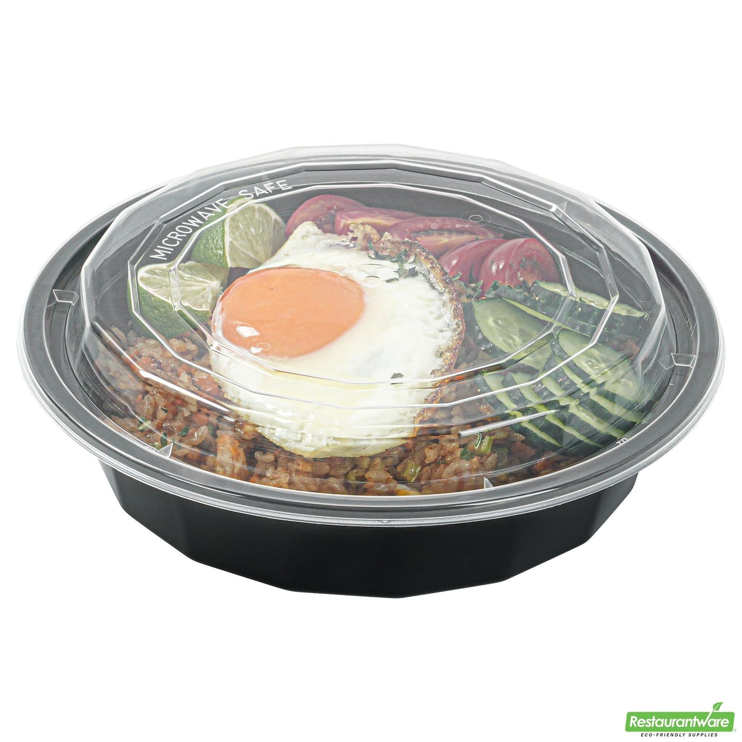 Wholesale Restaurantware 24 Oz Round Black Plastic to Go Box - with Clear Lid, Microwavable - 7.2" X 7.2" X 1.6"- Bulk
