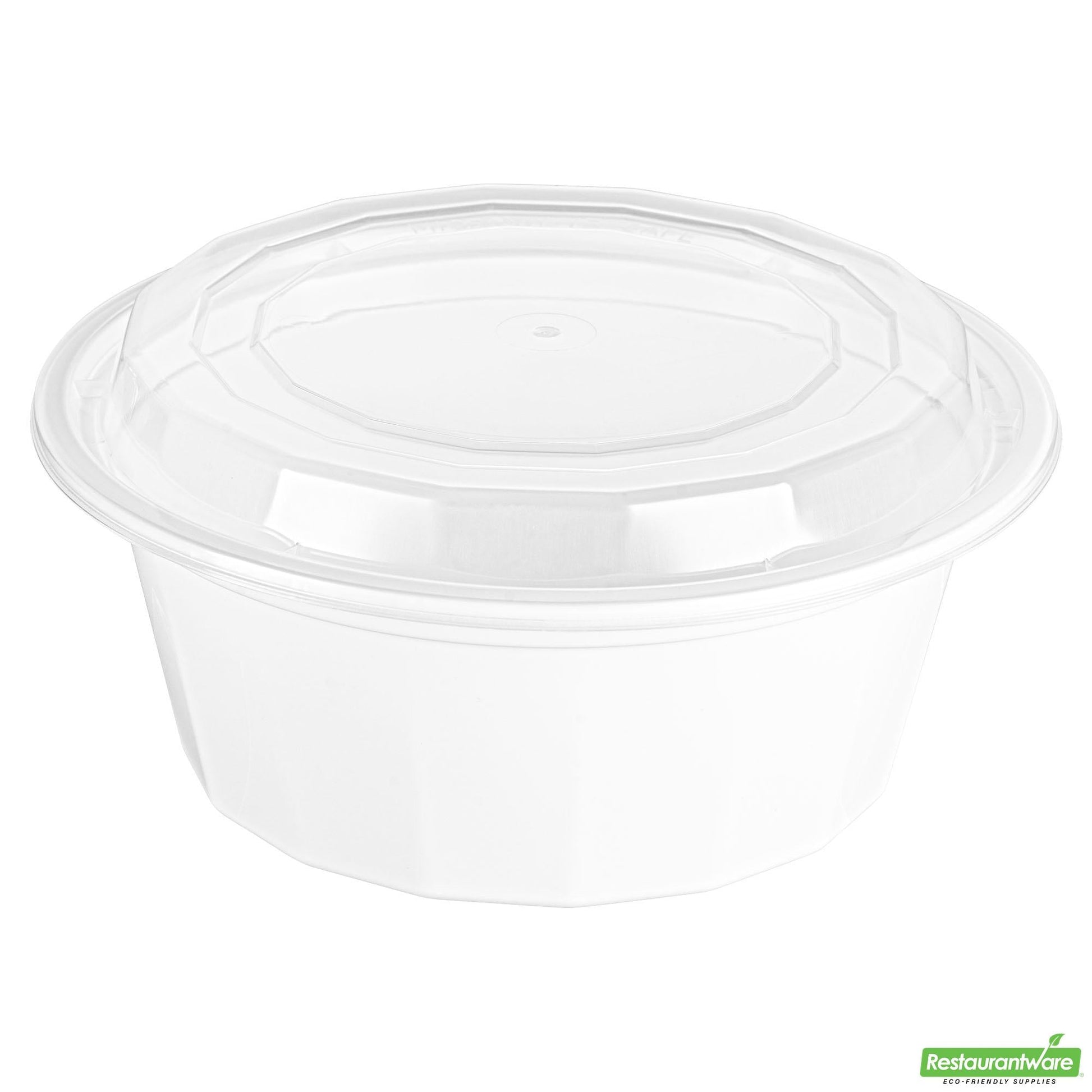 Wholesale Restaurantware 32 Oz Round White Plastic to Go Box - with Clear Lid, Microwavable- Bulk