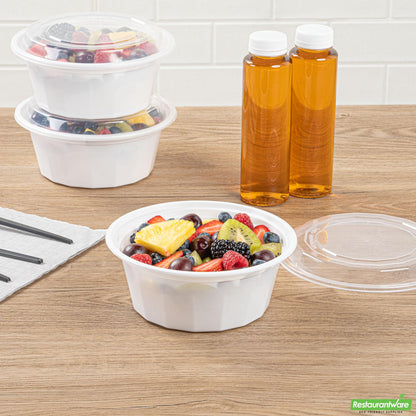 Wholesale Restaurantware 32 Oz Round White Plastic to Go Box - with Clear Lid, Microwavable- Bulk