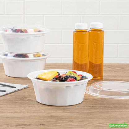 Wholesale Restaurantware 32 Oz Round White Plastic to Go Box - with Clear Lid, Microwavable- Bulk