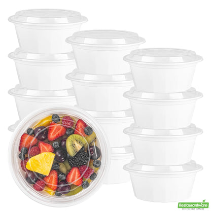 Wholesale Restaurantware 32 Oz Round White Plastic to Go Box - with Clear Lid, Microwavable- Bulk