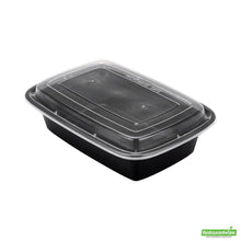 Wholesale Restaurantware Asporto 38 Oz Rectangle Black Plastic to Go Box - with Clear Lid, Microwavable - 8 3/4" X 6" X 2"- Bulk