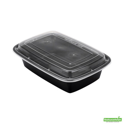 Wholesale Restaurantware Asporto 38 Oz Rectangle Black Plastic to Go Box - with Clear Lid, Microwavable - 8 3/4" X 6" X 2"- Bulk