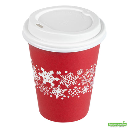 Wholesale Restaurantware 12 Oz Red Christmas Snowflakes Single Wall Coffee Cup - with Lid- Bulk