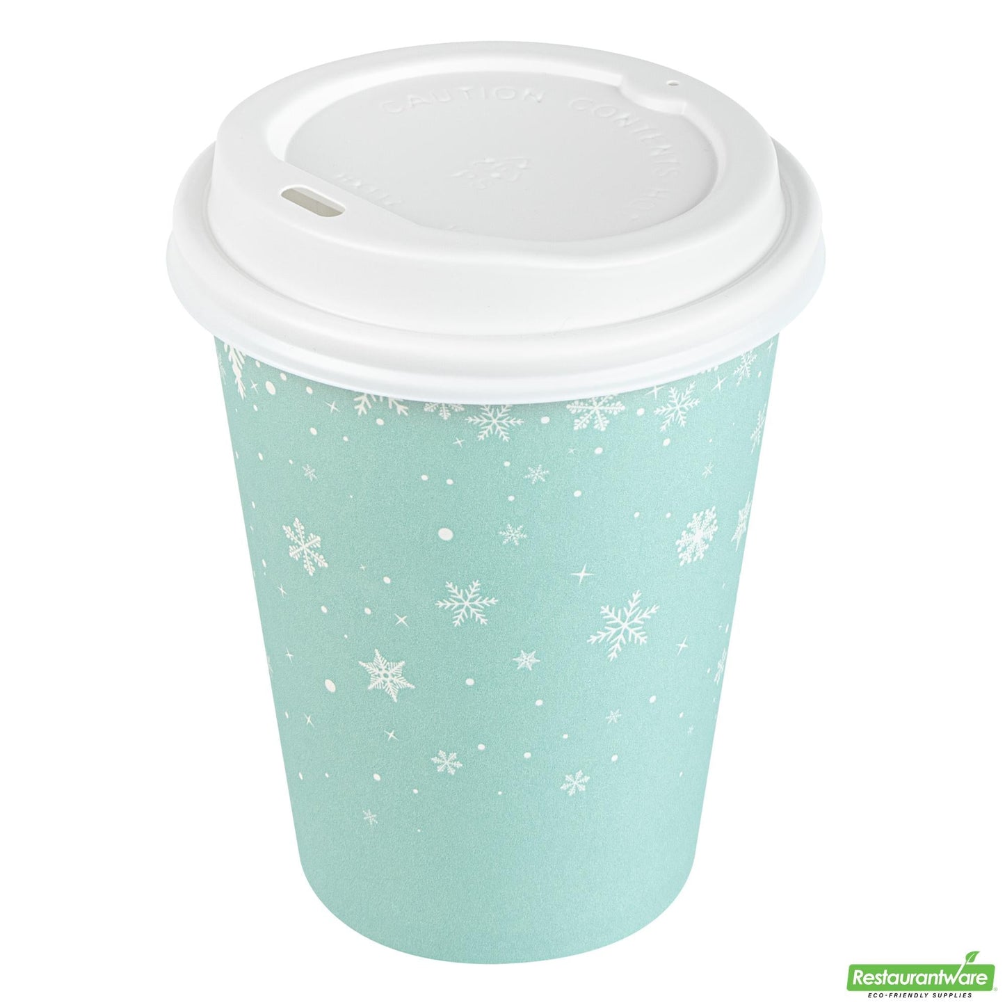 Wholesale Restaurantware 12 Oz Blue Christmas Snowflakes Single Wall Coffee Cup - with Lid- Bulk