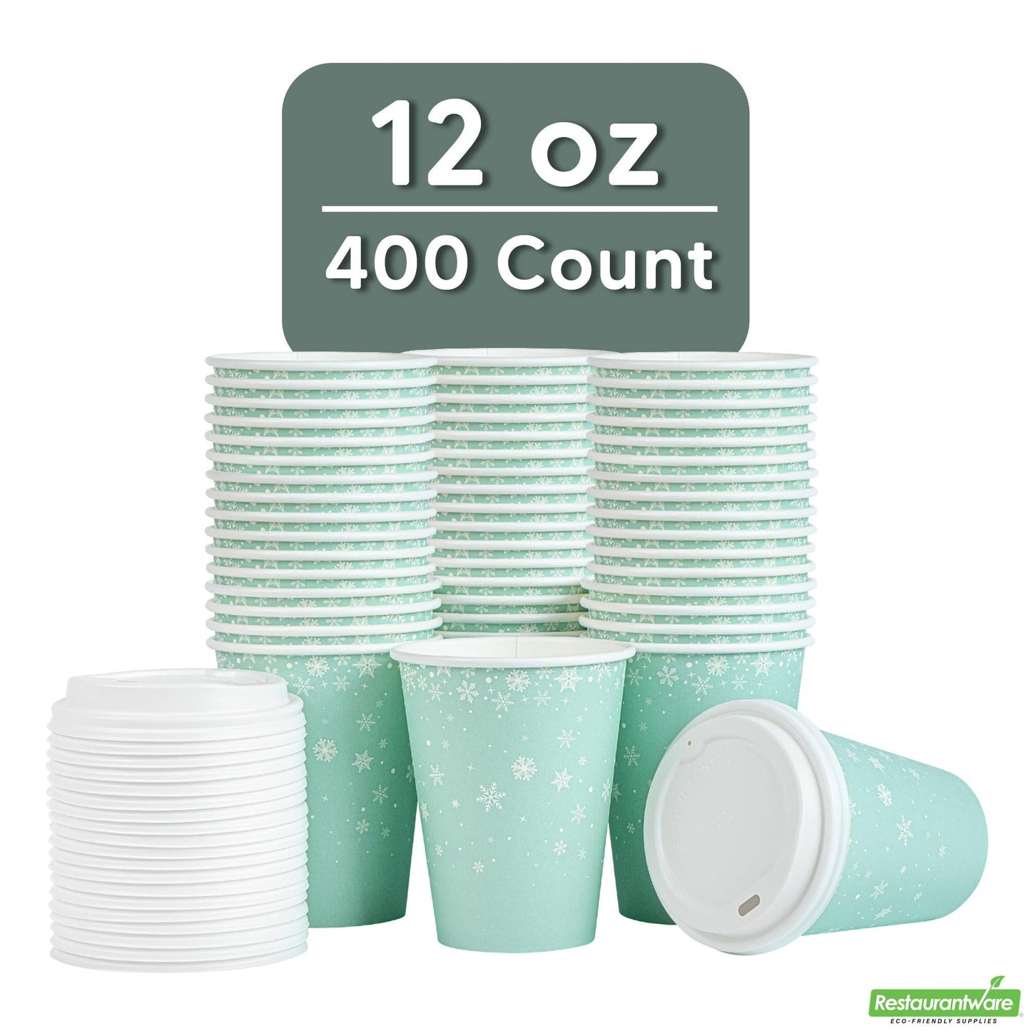 Wholesale Restaurantware 12 Oz Blue Christmas Snowflakes Single Wall Coffee Cup - with Lid- Bulk