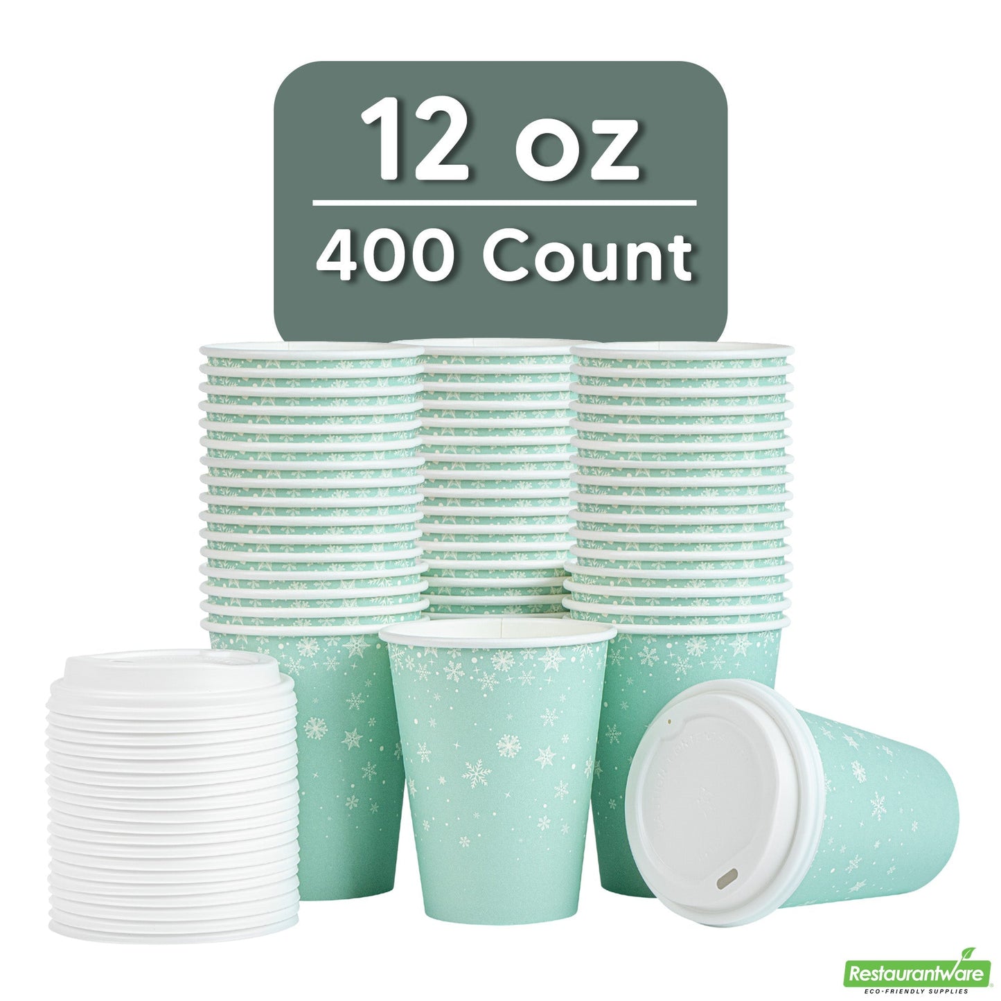 Wholesale Restaurantware 12 Oz Blue Christmas Snowflakes Single Wall Coffee Cup - with Lid- Bulk