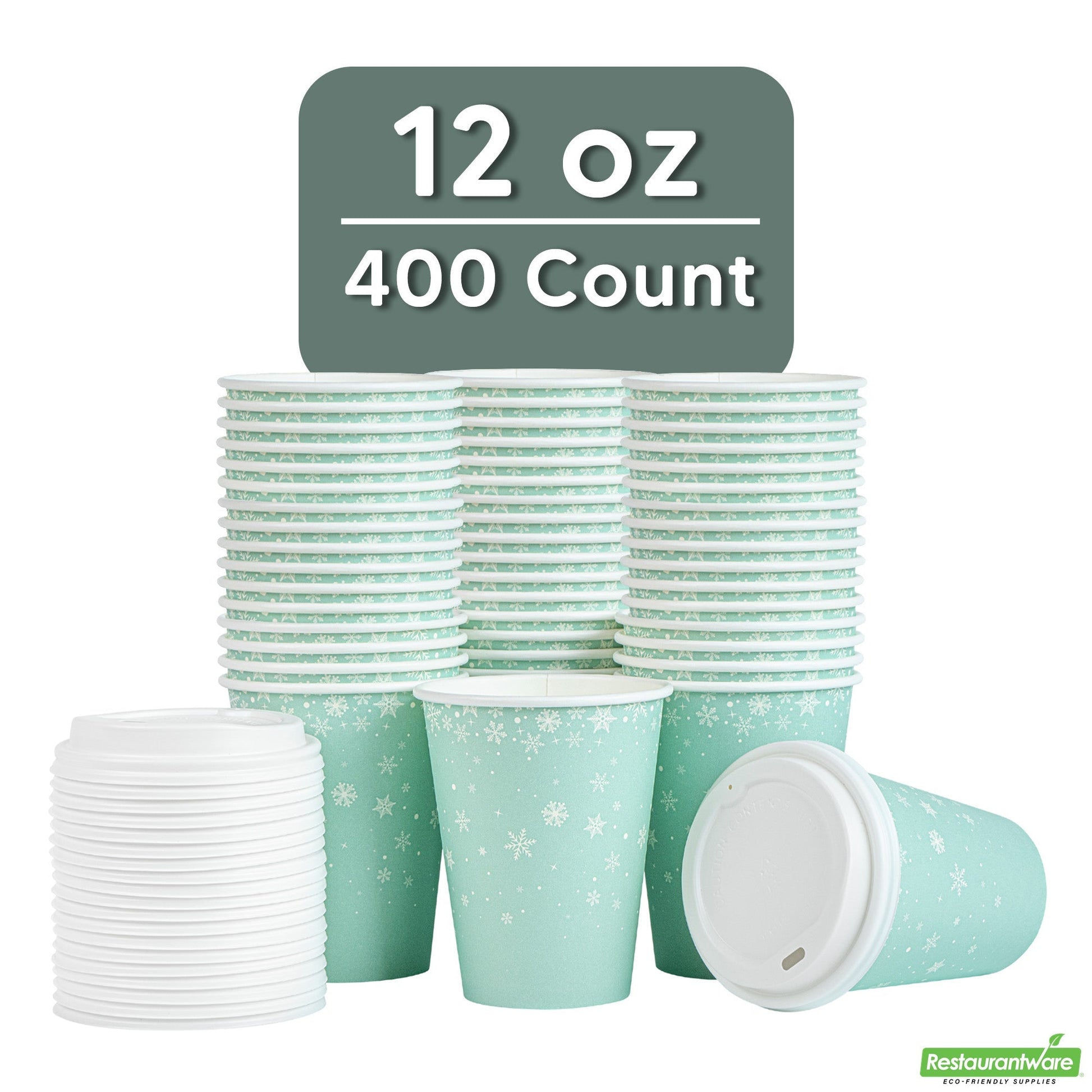 Wholesale Restaurantware 12 Oz Blue Christmas Snowflakes Single Wall Coffee Cup - with Lid- Bulk