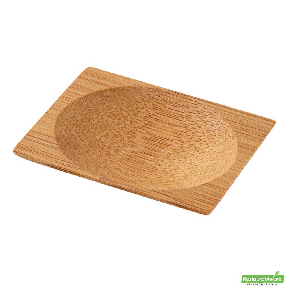 Wholesale Restaurantware Bundle: 100 Rectangle Natural 3 Bamboo Dishes and 100 Mini Spoons- Bulk