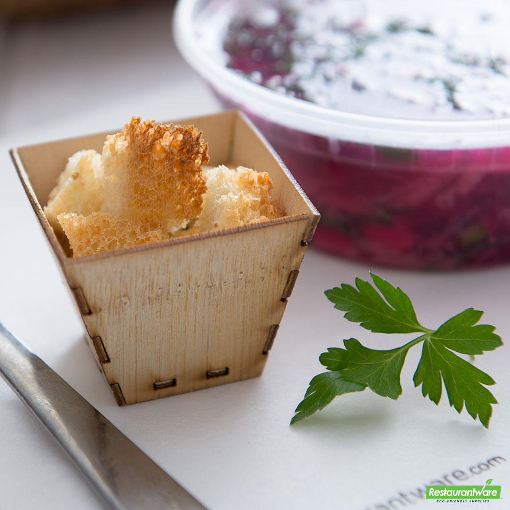 Wholesale Restaurantware Bundle: 100 2 Oz Square Natural Bamboo Mini Kova Cups and 100 Mini Spoons- Bulk