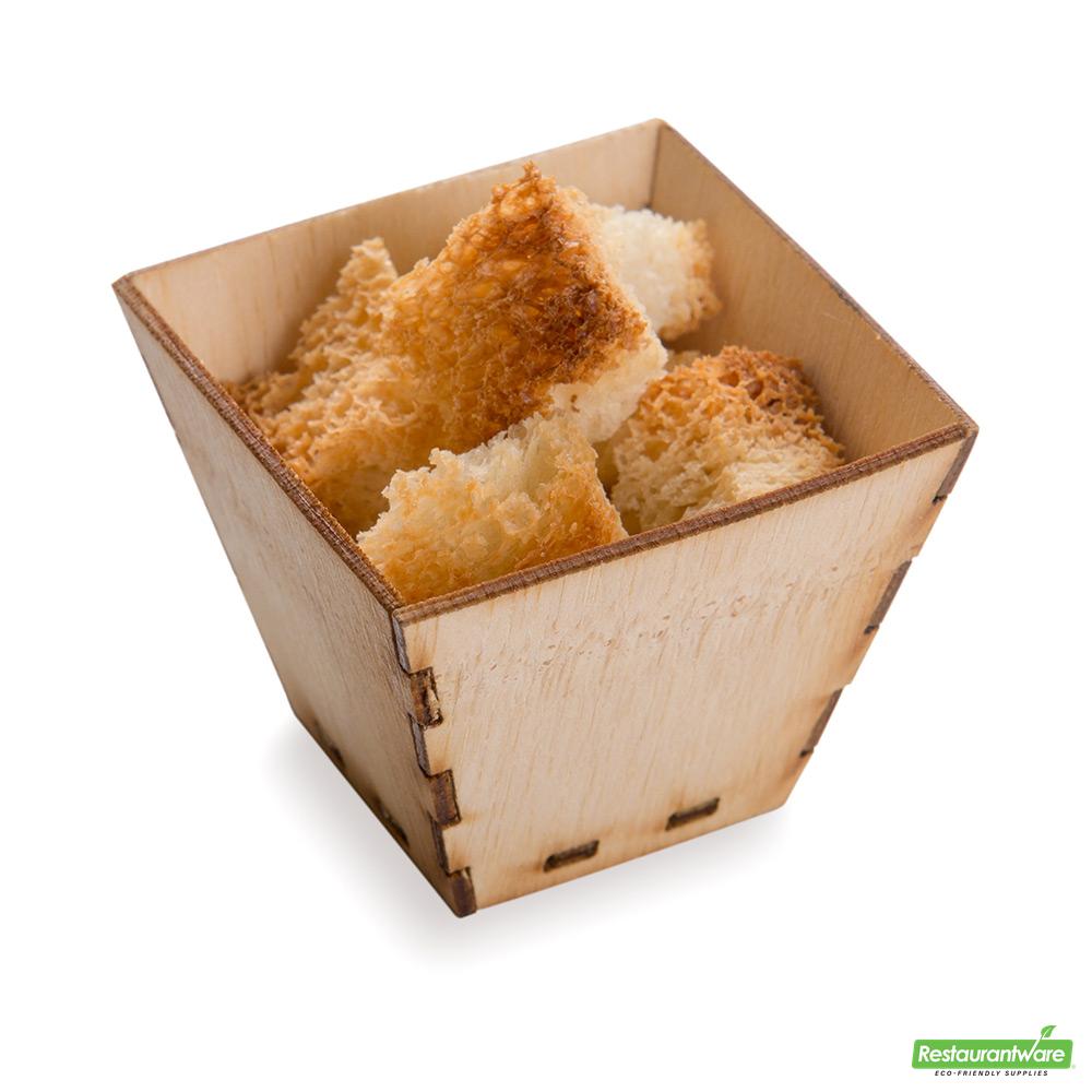 Wholesale Restaurantware Bundle: 100 2 Oz Square Natural Bamboo Mini Kova Cups and 100 Mini Spoons- Bulk