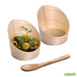 Wholesale Restaurantware Bundle: 100 4 Oz Round Natural Wood Mini Incline Cups and 100 Mini Spoons- Bulk