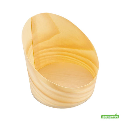 Wholesale Restaurantware Bundle: 100 7 Oz Round Natural Wood Incline Cups and 100 Mini Spoons- Bulk