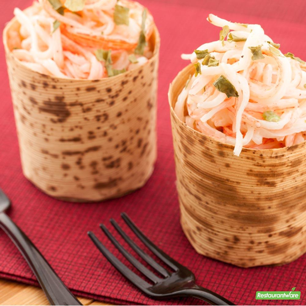Wholesale Restaurantware Bundle: 200 2 Oz Round Natural Bamboo Mini Cups and 200 Mini Forks- Bulk