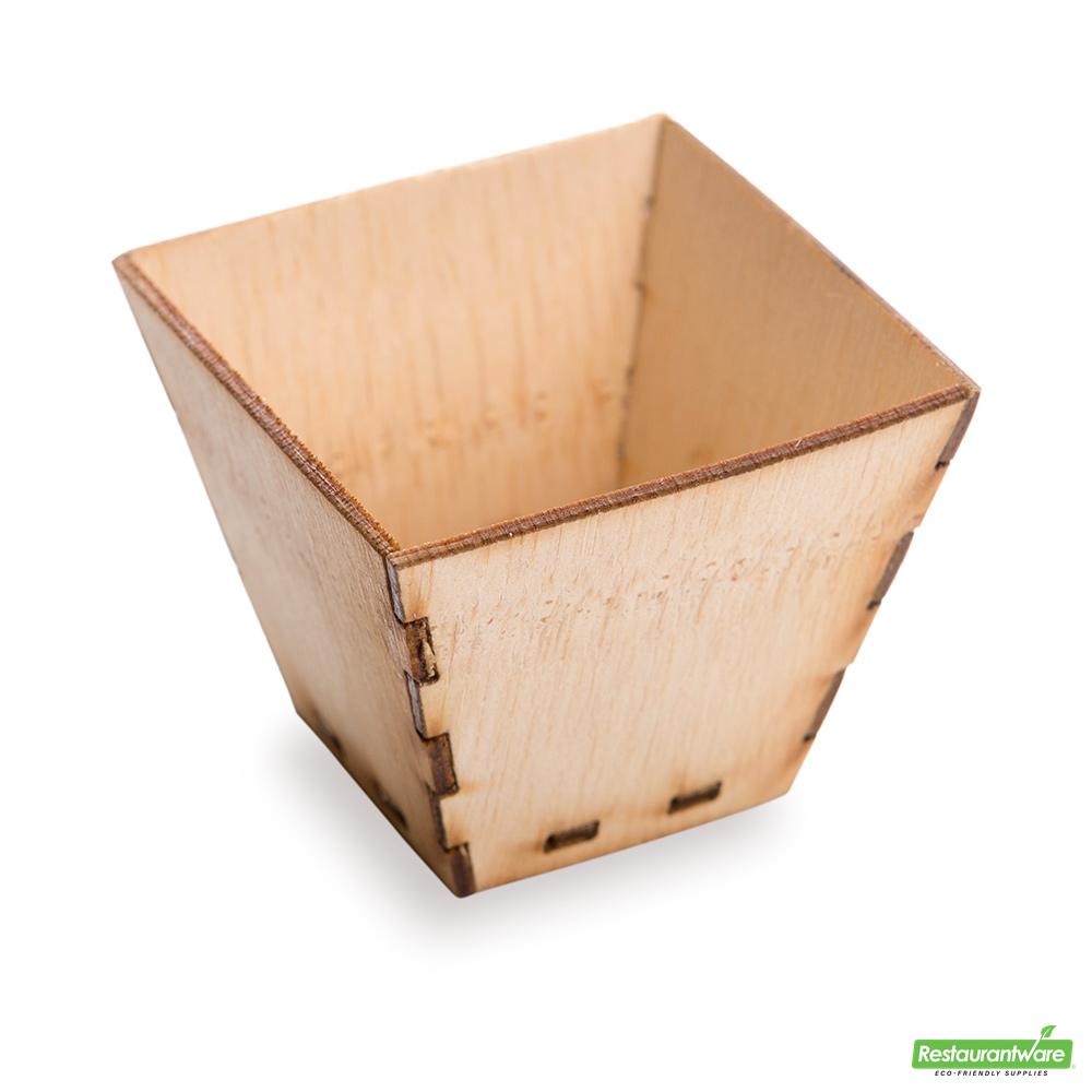 Wholesale Restaurantware Bundle: 100 2 Oz Square Natural Bamboo Mini Kova Cups and 100 Mini Forks- Bulk